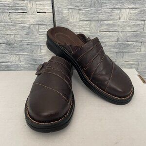 Clarks Patty Beli Slides/Slip on Brown Leather Upper Balance Man Made size 6M